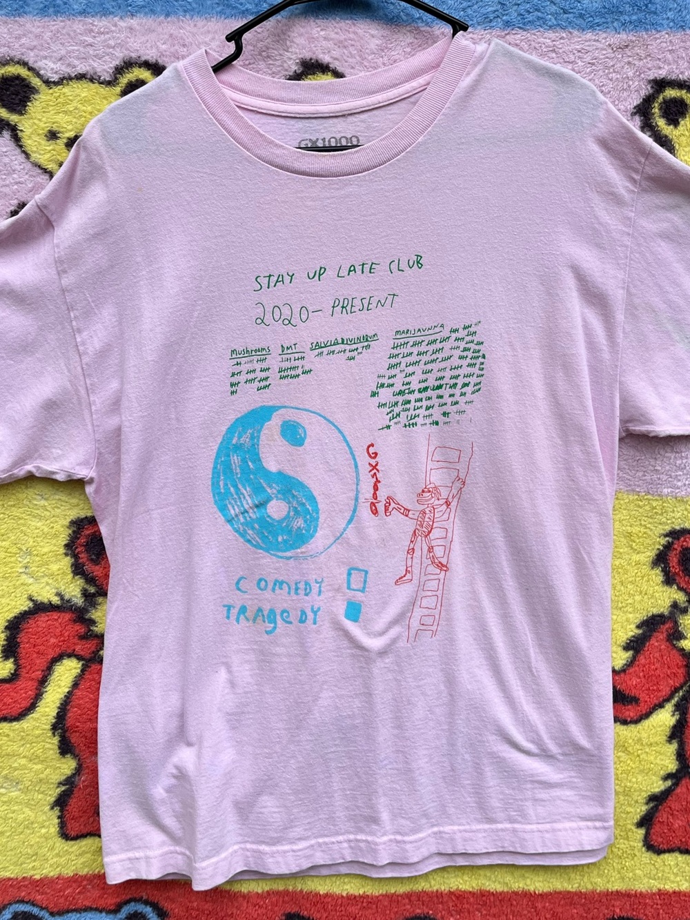 💚 GX1000 streetwear Stay Up Late Club Tee L Yin Yang Skeleton Comedy Tragedy